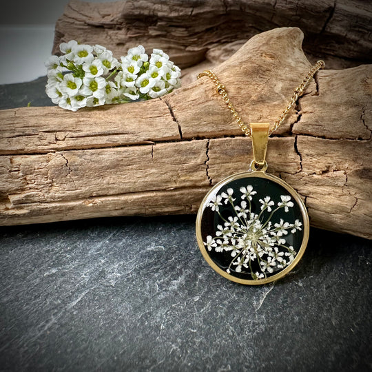 Schmuckset "wilde Möhre" schwarz gold, rund