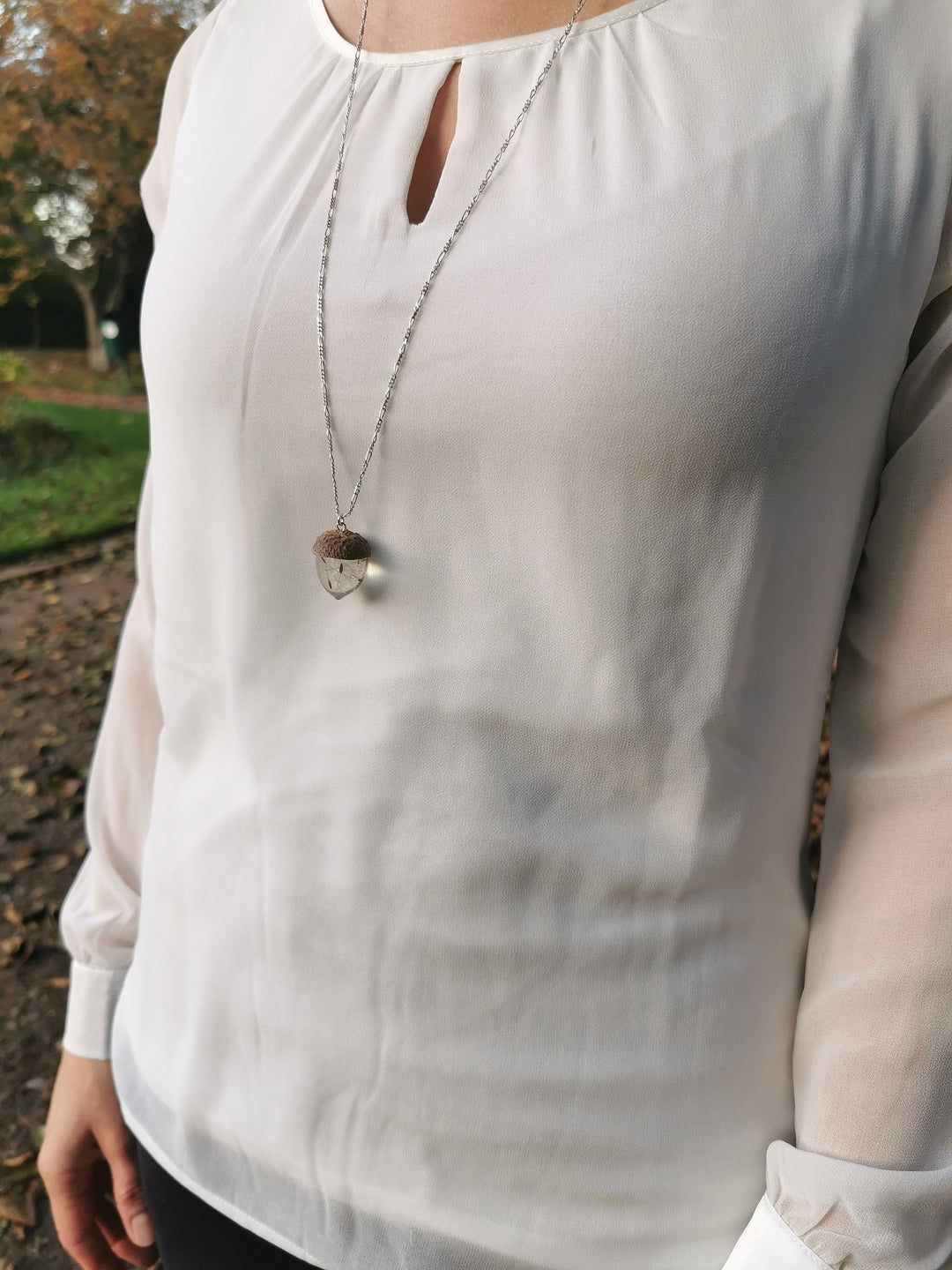 Dandelion filled acorn necklace with leather cord